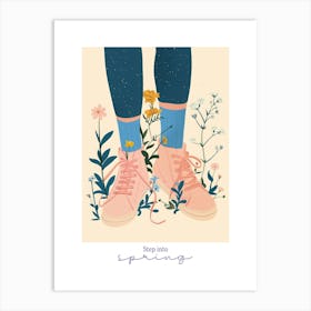 Step Into Spring Illustration Pink Sneakers And Flowers 6 Art Print