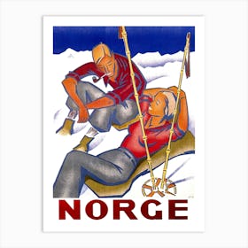 Norway, Couple Of Skiers Art Print