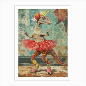 Dinosaur In A Tutu Retro Collage 1 Art Print