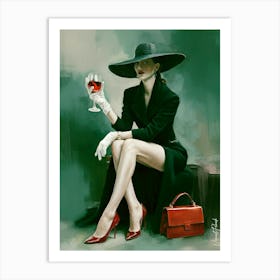 Elegant Lady With A Glass Of Wine Art Print