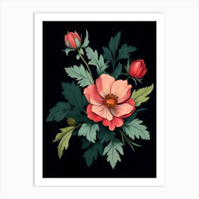 Flowers On A Black Background 2 Art Print