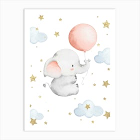 Baby Elephant With Balloon Kids and Nursery Art Print