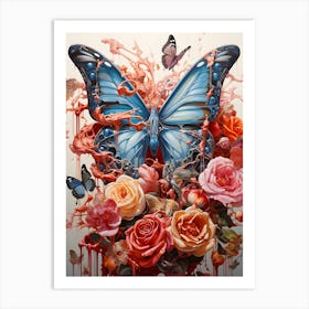 Butterfly And Roses 1 Art Print