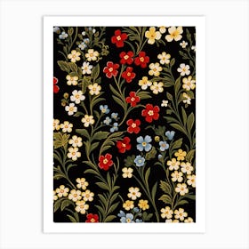 Alpine Forget Me Not 4 William Morris Style Winter Florals Art Print