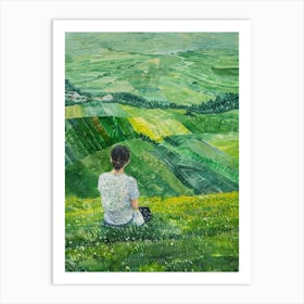 Woman In A Green Field Art Print