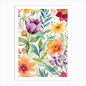 Watercolor Floral Pattern 4 Art Print