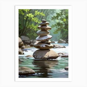 Stacked Stones In A River Art Print