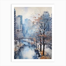 Winter City Park Painting Cheonggyecheon Park Seoul 5 Art Print