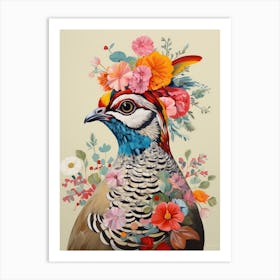 Bird With A Flower Crown Partridge 3 Art Print