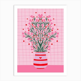 Hearts Flower Vase Pink Affiche