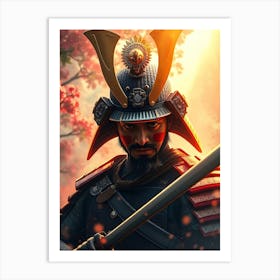 Samurai Warrior in Fire Art Print