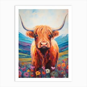 Floral Digital Illustration Of Highland Cow 1 Art Print