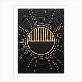 Geometric Glyph Symbol in Gold with Radial Array Lines on Dark Gray n.0072 Art Print