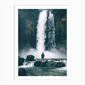 Man Standing In Front Of Waterfall Art Print