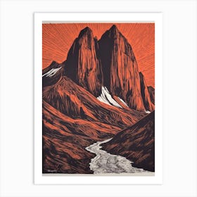 Patagonia, Argentina Linocut Illustration Style 2 Art Print