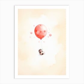 Baby Ladybug Flying With Ballons, Watercolour Nursery Art 4 Art Print