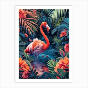 Greater Flamingo Greece Tropical Illustration 4 Art Print