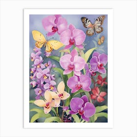 Orchids And Butterflies 1 Art Print