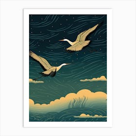 Two Cranes Flying In The Sky Art Print