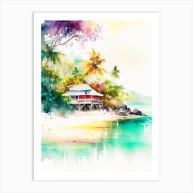 Koh Phangan Thailand Watercolour Pastel Tropical Destination Art Print