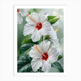 White Hibiscus Flowers Art Print