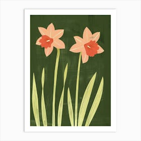 Pink & Green Daffodil 3 Art Print