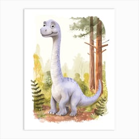 Sweet Brontosaurus Dinosaur Watercolour 2 Art Print