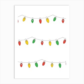 Line Art Christmas Holiday String Lights Green, Yellow, Re Art Print