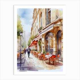 Watercolor Street Scene In Paris Art Print