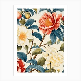 Peony Flower Pattern 4 Art Print