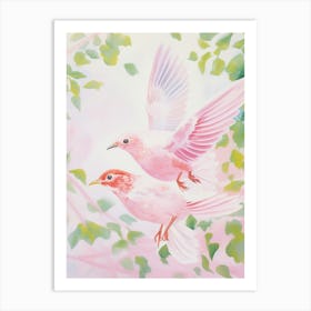 Pink Ethereal Bird Painting Hermit Thrush 2 Art Print