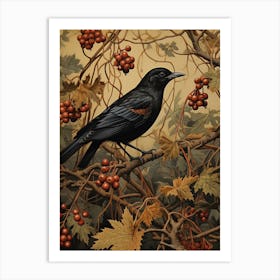 Dark And Moody Botanical Blackbird 1 Art Print
