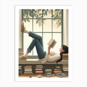 Girl Reading A Book 5 Art Print