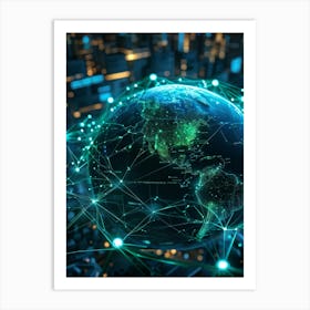 A Complex Network Of Intertwining Glowing Fibers Representing Global Telecom Connections And Financi (2) Art Print