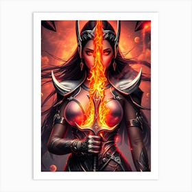 Elven Warrior With Fire Sword Art Print