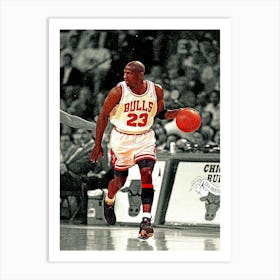 Michael Jordan Of The Chicago Bulls Dribbles The Ball During Game Two Of The Nba Finals Against The Los Angeles Lakers Art Print