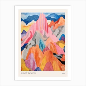 Mount Olympus Greece 3 Colourful Mountain Illustration Poster Art Print