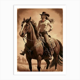 Cowgirl On Horse Vintage Poster Art Print