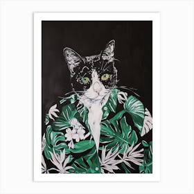 Animal Party: Crumpled Cute Critters with Cocktails and Cigars Cat In Hawaiian Shirt Art Print