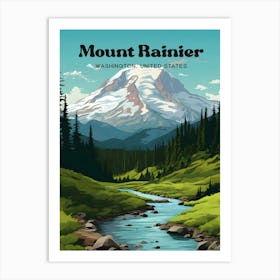 Mount Rainier Washington United States Lush Greenery Travel Art Illustration Art Print