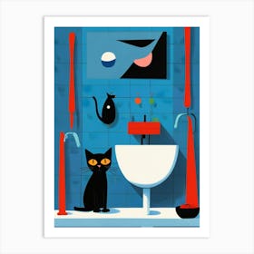 Cat In Bathroom Art Print