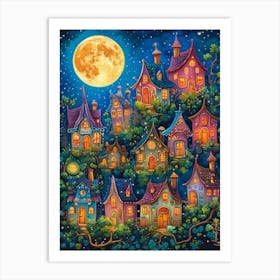 Fantasy Village Night Scene 2 Art Print