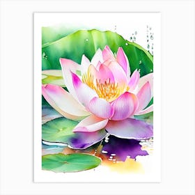 Lotus Flower In Garden Watercolour 4 Art Print