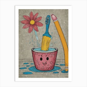 Toothbrush And Flower Art Print