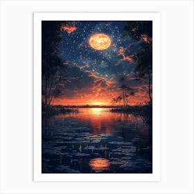 Moon Over The Water Art Print