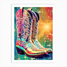 Disco Fever Rainbow Cowboy Boots 3 Art Print