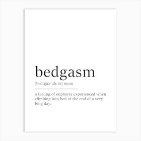 Bedgasm Definition Poster - Dictionary Art Print