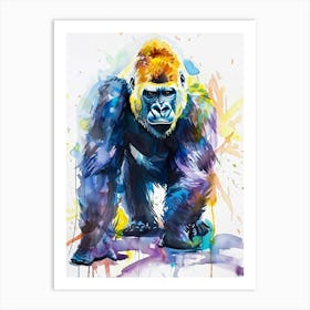 Mountain Gorilla Colourful Watercolour 3 Art Print