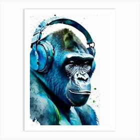 Gorilla With Headphones Gorillas Mosaic Watercolour 3 Art Print