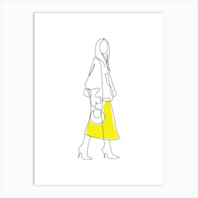 Woman In Yellow Monoline Asthetic Mnimalist Drawing Art Print